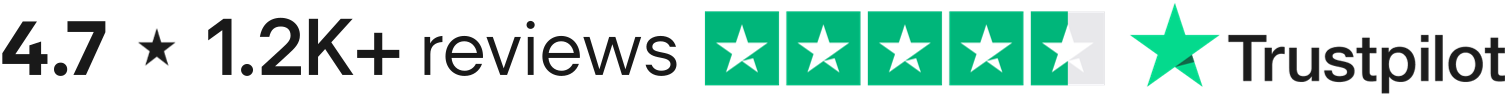 A Trustpilot rating graphic showing 4.7 out of 5 stars from over 1,200 reviews.