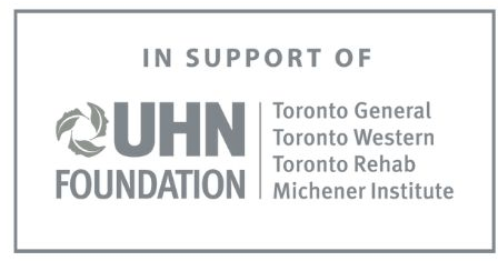 The UHN Foundation logo, stating it is in support of Toronto General, Toronto Western, Toronto Rehab, and Michener Institute.
