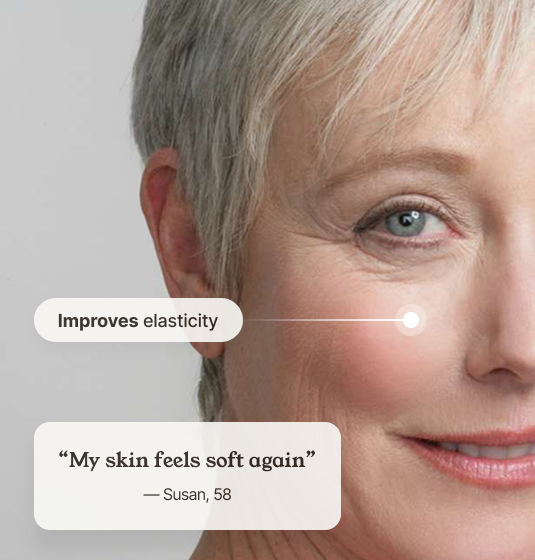 A photo collage showing diverse people holding skincare products and close-ups of before-and-after skin results.