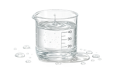An illustration of a drop of water falling into a glass beaker filled with liquid.