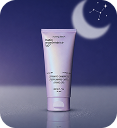 A light purple tube of cream sits against a night sky background with a crescent moon and constellation.