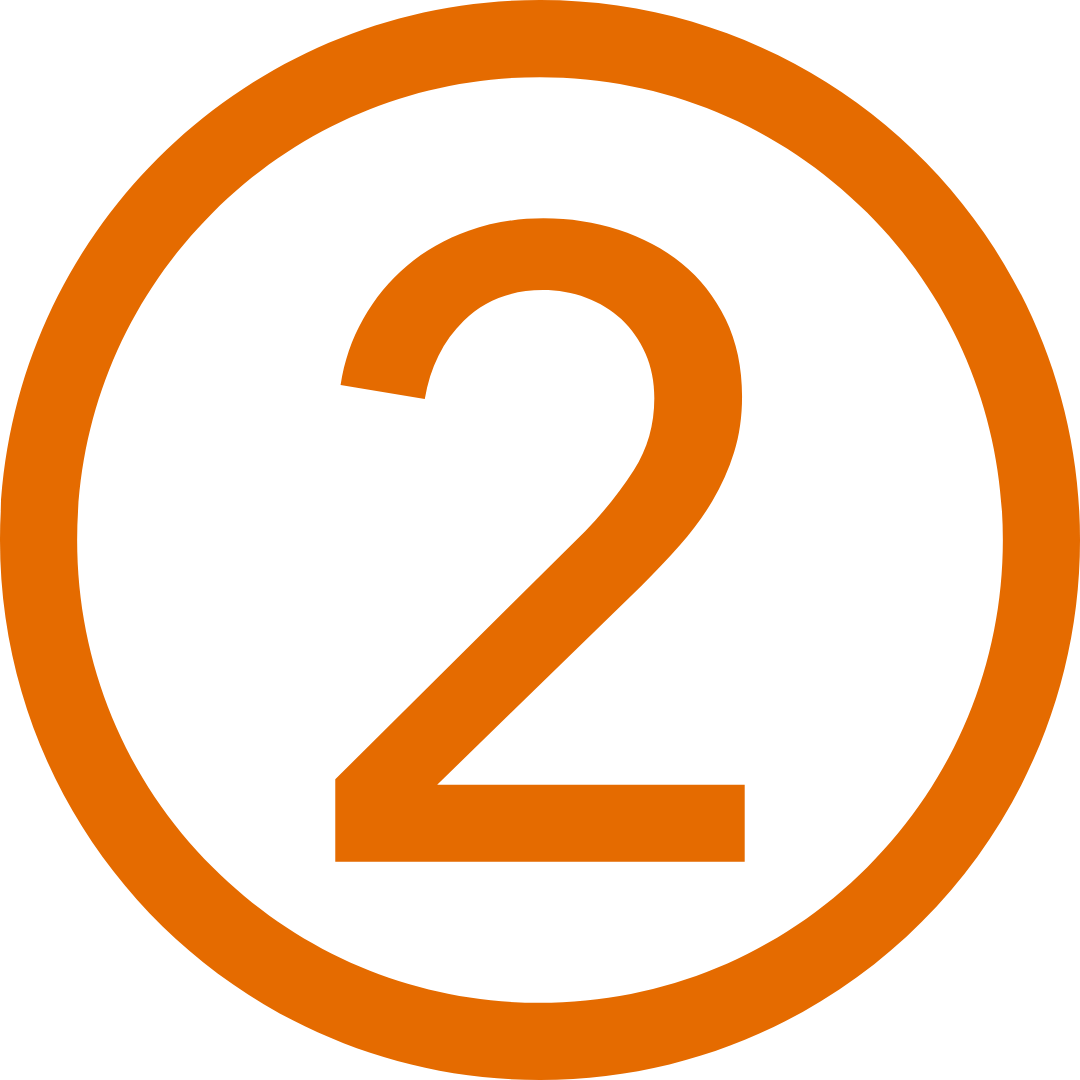 The number 2 in orange inside an orange circle against a white background.
