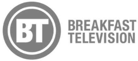 The grey and white logo for Breakfast Television, featuring the letters BT inside a circle.