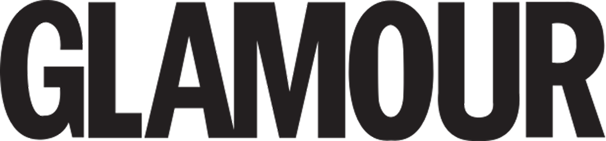 The word GLAMOUR in a bold, black, sans-serif font on a white background.