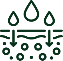 A dark green icon showing water droplets seeping into the ground.