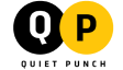 Logo with black and yellow circles, featuring the text 'QP Quiet Punch'.