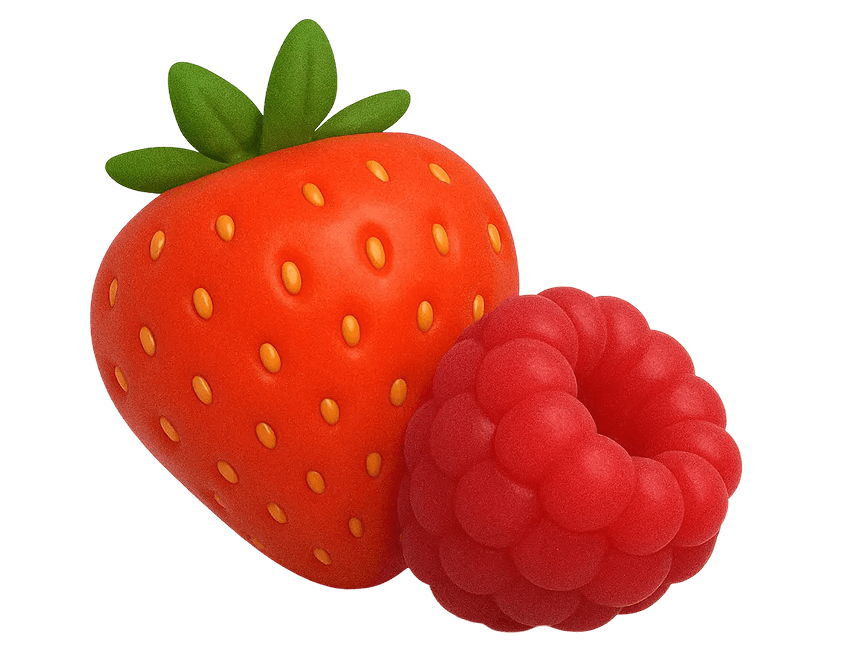 Illustration of a strawberry and a raspberry.