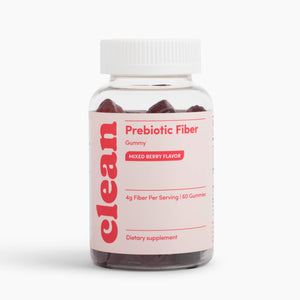 Bottle of mixed berry flavored prebiotic fiber gummies.