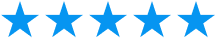 Five blue stars in a horizontal row on a white background.