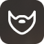 A white outline icon of a stylized beard on a dark circular background.