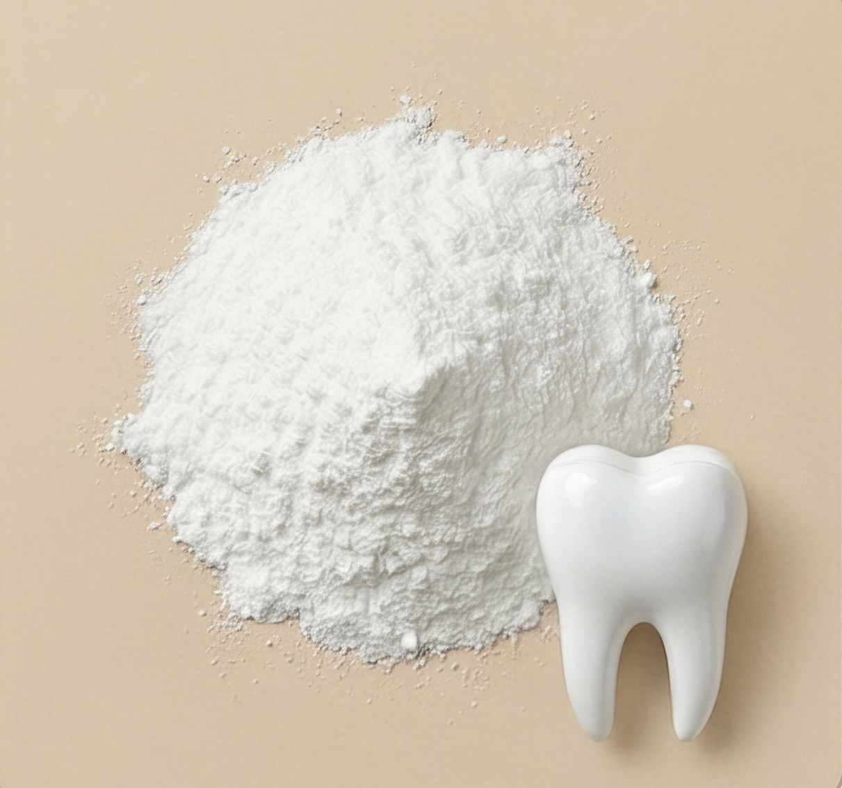 A pile of roasted coffee beans and peppercorns next to the chemical structure of caffeine on a beige background.