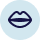 A pixelated icon of a pair of lips on a light blue background.