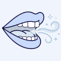 An illustration of an open mouth with fresh, sparkly breath coming out.