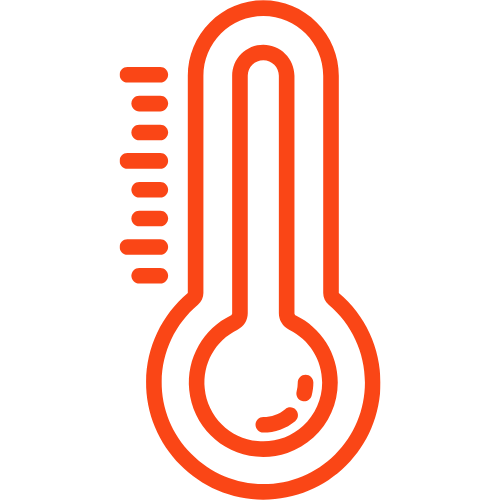 Illustration of a red thermometer icon with horizontal lines.