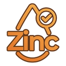 The logo for Zinc, featuring an orange wordmark with a magnifying glass and checkmark icon.