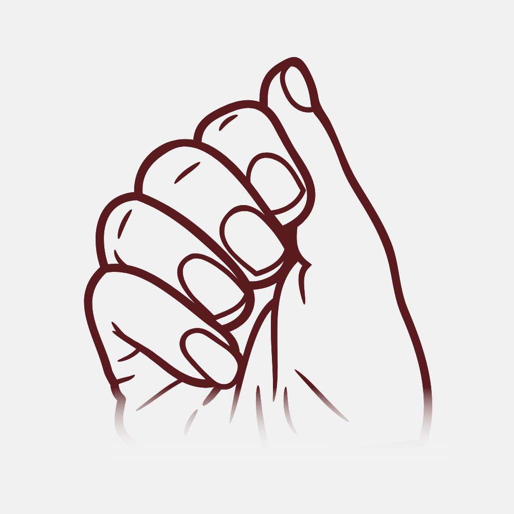 A line drawing of a clenched human hand against a light gray background.
