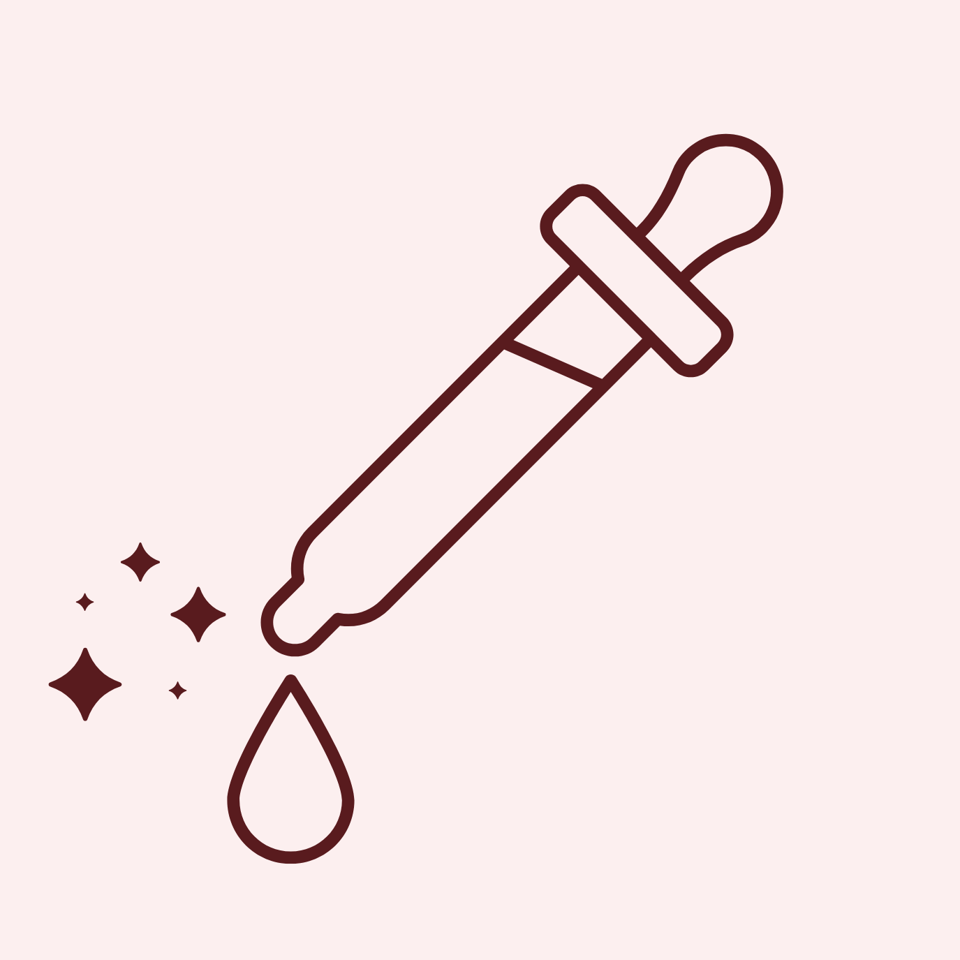 A line drawing icon of an eyedropper dispensing a single drop, with sparkles to the left.