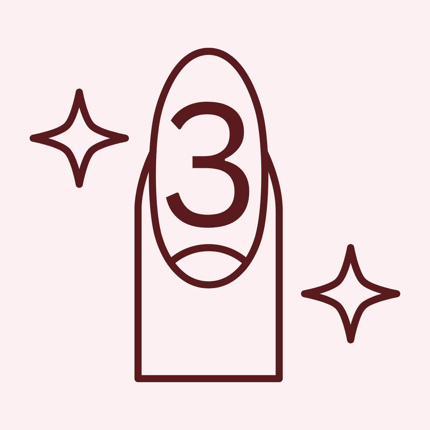 A line drawing icon of a finger with the number 3 on the nail, surrounded by sparkles.