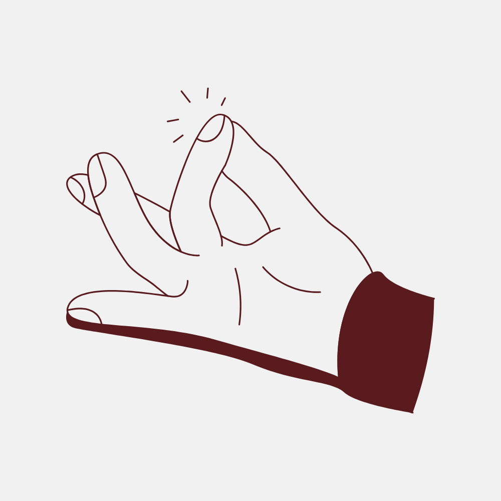 A line drawing illustration of a hand snapping its fingers against a plain background.