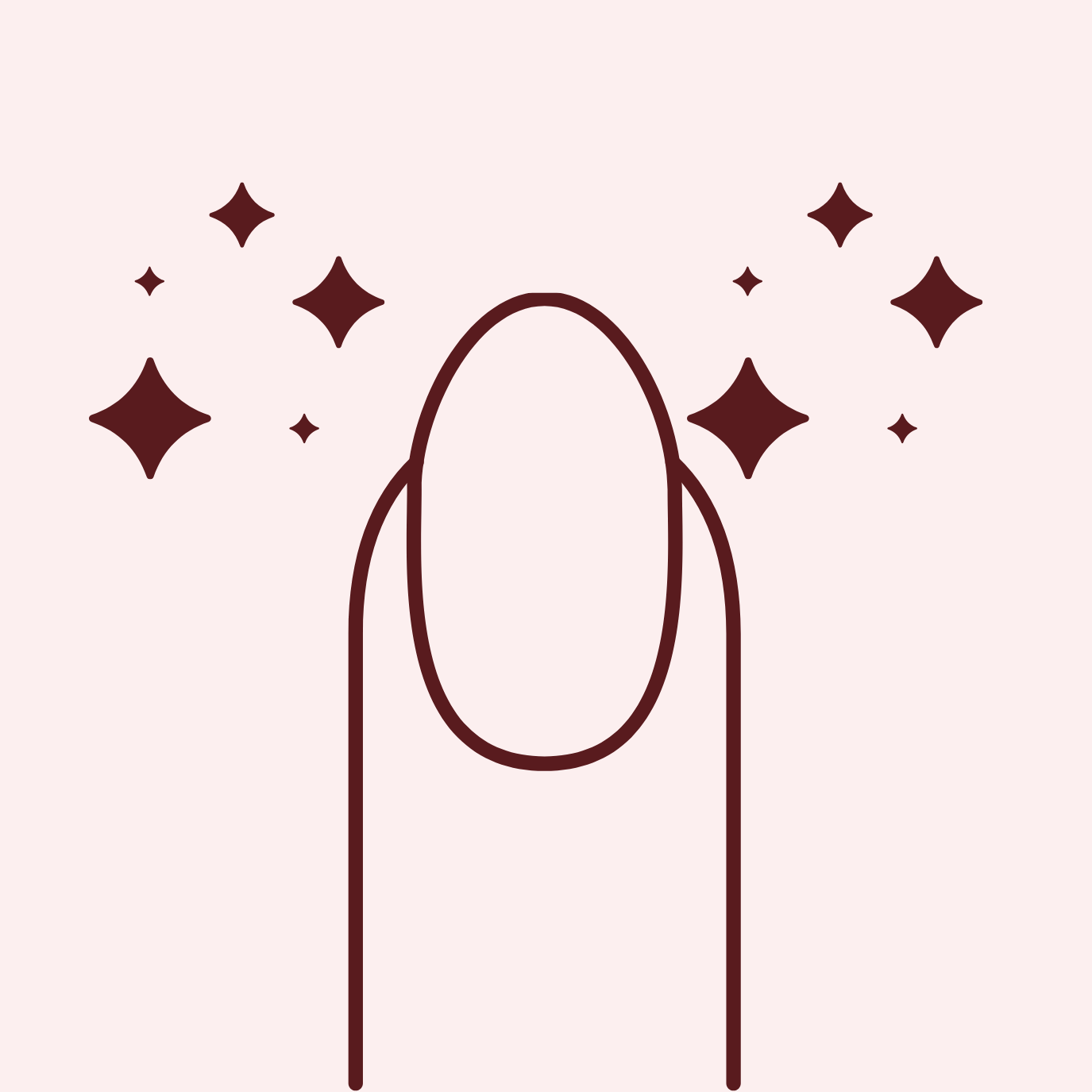 A line drawing icon of a finger with a sparkling, clean fingernail against a light pink background.