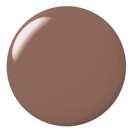 A circular drop of glossy, light brown liquid against a white background.