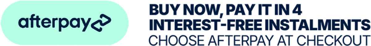 An Afterpay banner promoting their buy now, pay later service with 4 interest-free installments.
