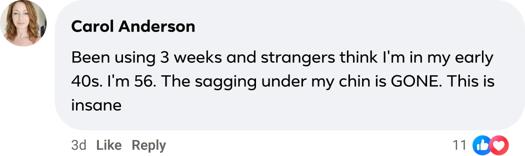 A screenshot of a testimonial from Carol Anderson claiming a product made her look much younger.