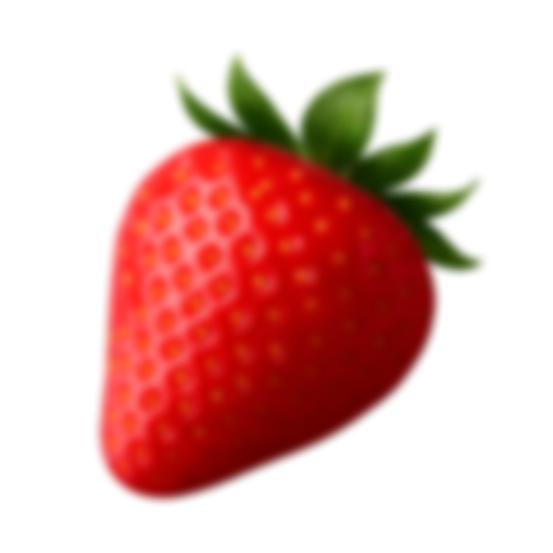 Illustration of a red strawberry with green leaves.