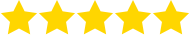 Five yellow stars in a row on a transparent background.