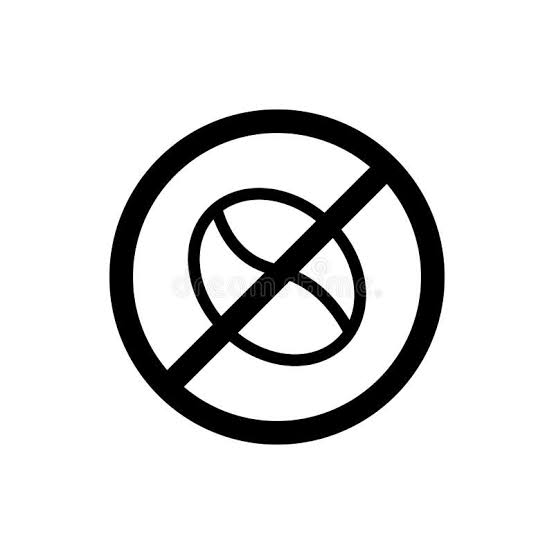 A black and white icon of a coffee bean inside a prohibition symbol, representing caffeine-free.