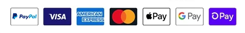 Logos of PayPal, Visa, American Express, Mastercard, Apple Pay, Google Pay, and OPay.