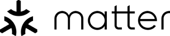 The Matter logo, which features a symbol with three arrows next to the word 'matter' in black.