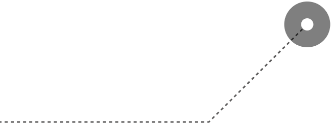 A dashed line leading to a grey circle with a white dot in the center.