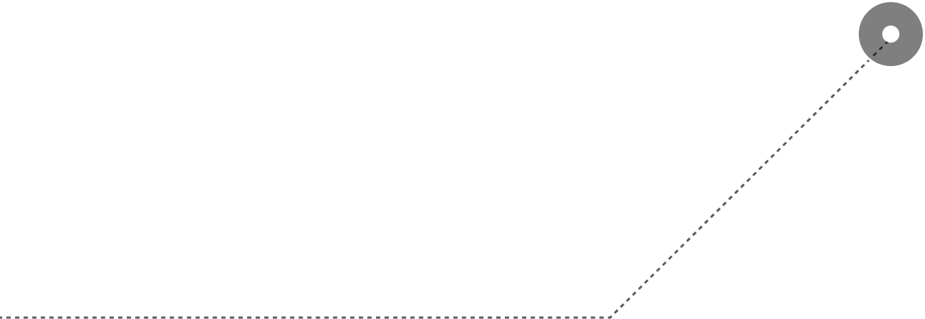 A grey dashed line path leading to a grey circular icon with a white dot inside.