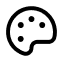 A simple black line icon of an artist's palette with four dabs of paint.