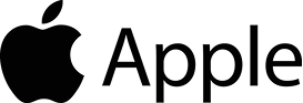 The Apple logo in black, showing the apple icon next to the word 'Apple'.
