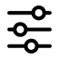 A black icon of three horizontal lines with adjustable sliders, representing settings or filters.