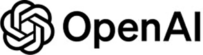 The OpenAI logo in black text with a geometric symbol on a white background.