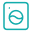 A teal-colored line icon of a front-loading washing machine.