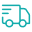 A teal icon of a delivery truck in motion.
