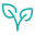 A teal icon of a plant sprout with two leaves.