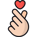 An illustration of a hand making a finger heart gesture with a small red heart floating above.