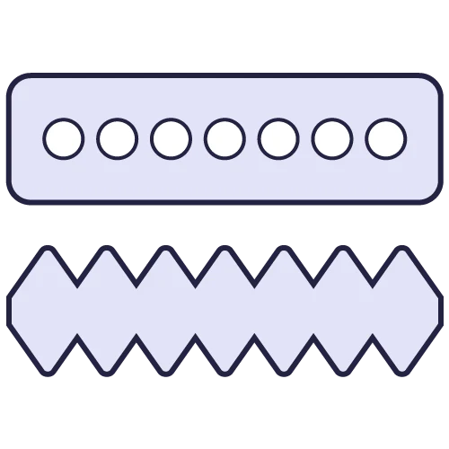Two geometric shapes: a rectangle with circles and a zigzag polygon.