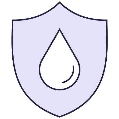 Illustration of a shield with a water droplet in the center.