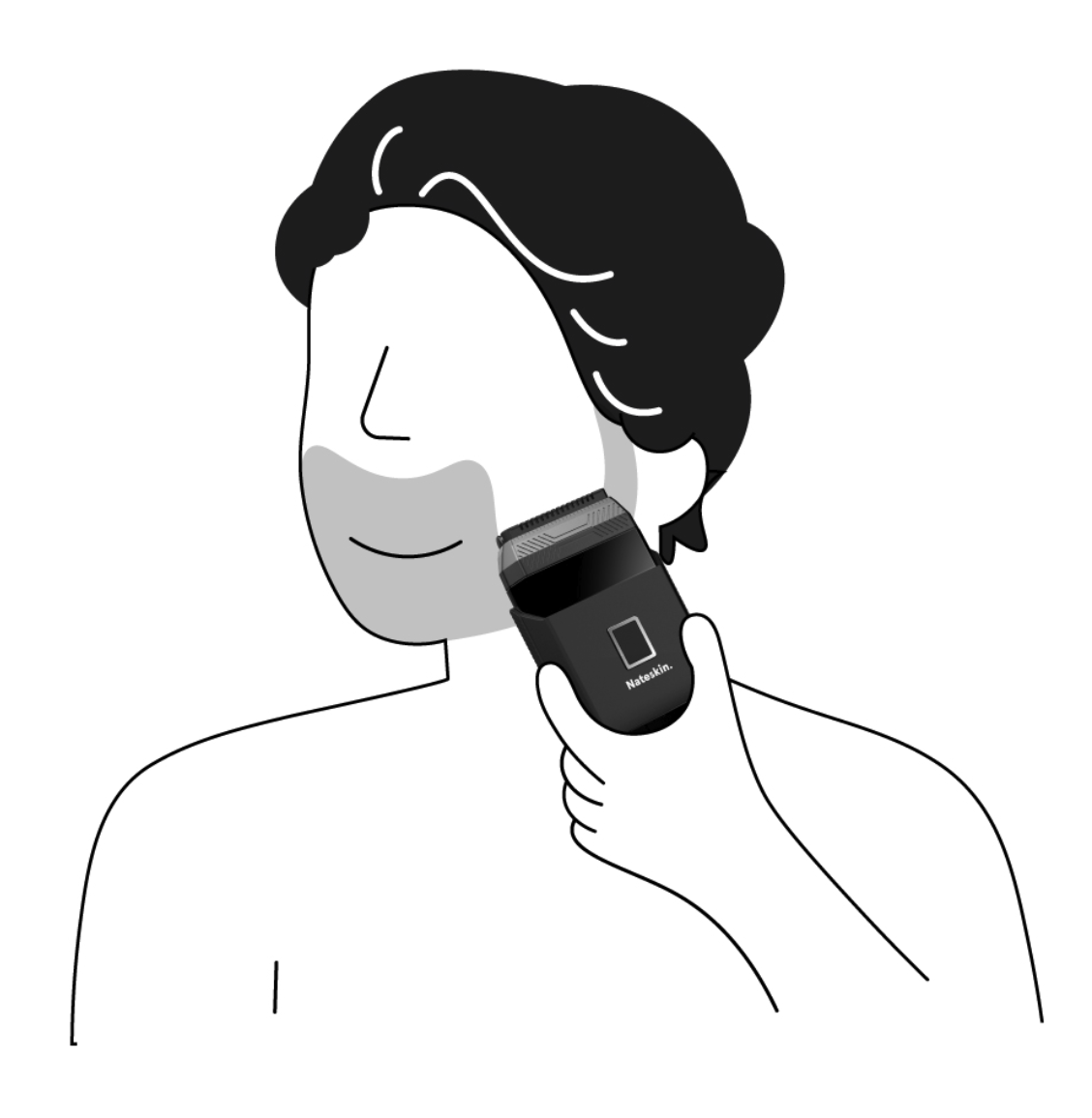 Illustration of a person using an electric shaver on their face.