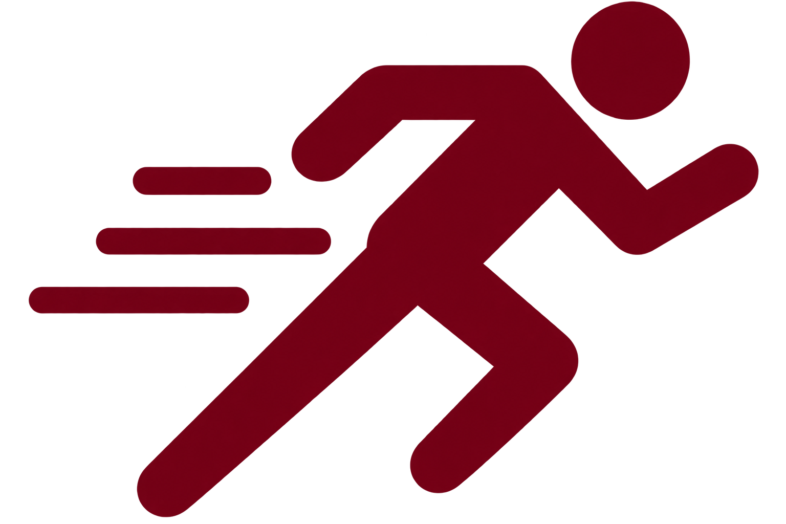 A dark red icon of a stylized person running, with three speed lines behind them.