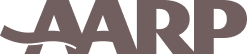 AARP logo in dark red text on a transparent background.