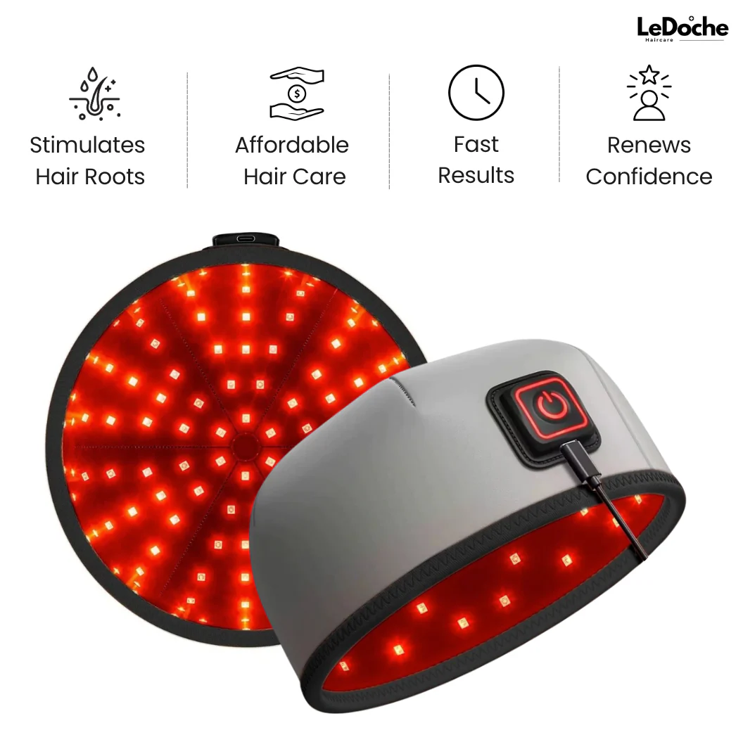 Gray cap with red LED lights, power button, and icons above.