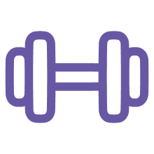 Purple dumbbell icon on a white background.