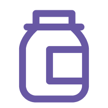Purple outline of a jar with a label on a white background.